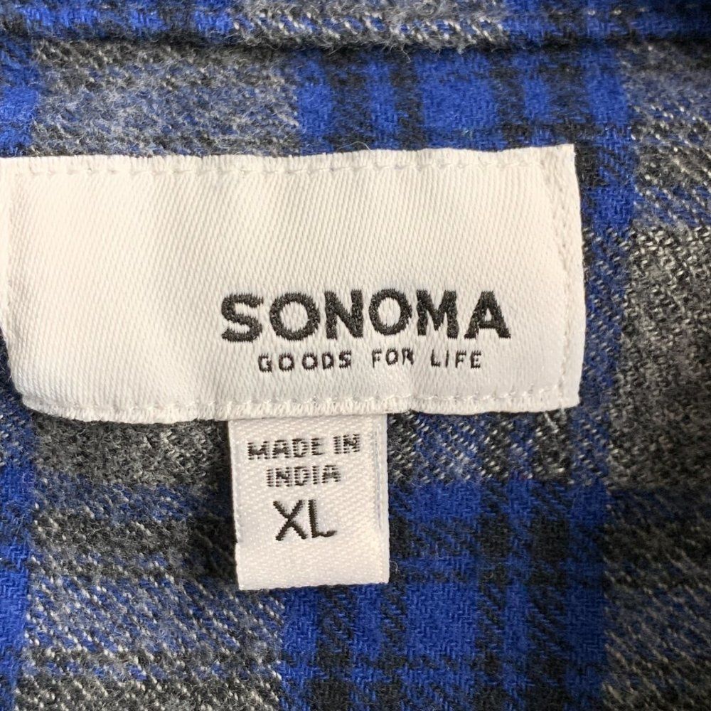 Mens Sonoma Plaid Flannel Shirt XL Cotton 2941 Blue Gray Button Up - Picture 5 of 5